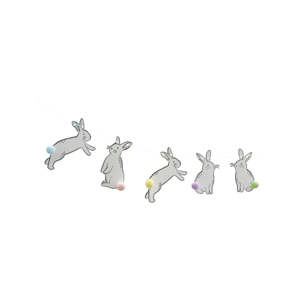 Easter Bunny Bunting with Pom-Pom Tails, 8 Stück